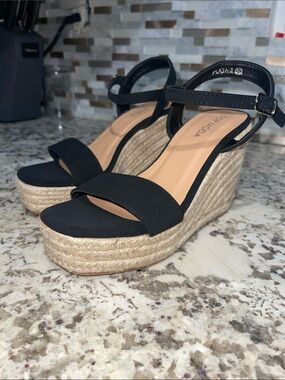 TOP Moda Black Espadrille Wedge Sandals with Ankle Strap